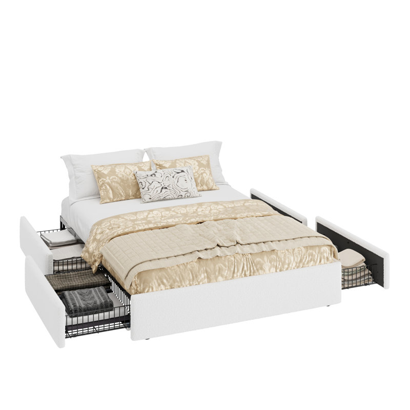 Lit plateforme moderne avec 4 tiroirs verrouillables, aucun sommier nécessaire, Double