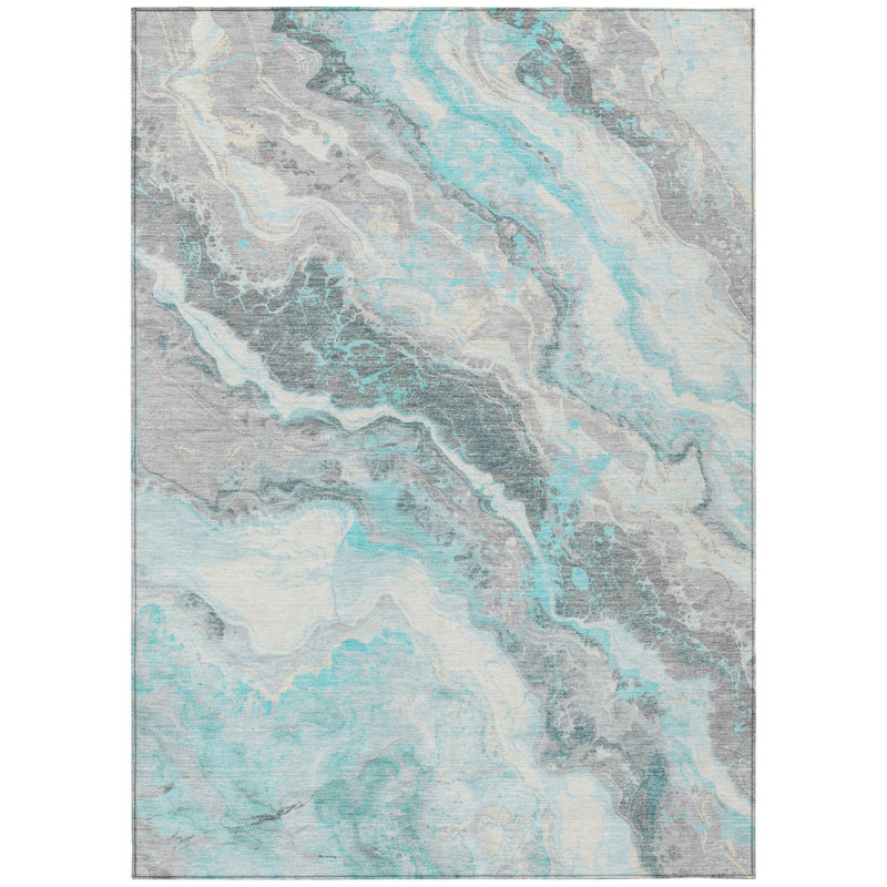 Tapis d'extérieur lavable abstrait bleu sarcelle 8 pi x 10 pi