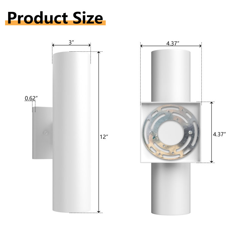 12''H LED Aluminum White Outdoor Wall Light with Dusk to Dawn, Matte White