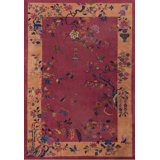 Antique Small Size Purple Color Floral Chinese Art Deco Carpet