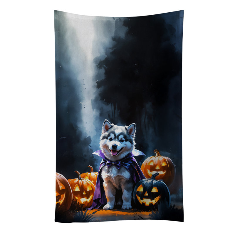 Alaskan Malamute Puppy Halloween Kitchen Towel, Alaskan Malamute