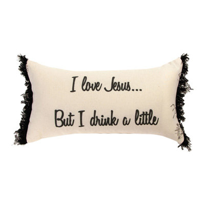 Manual Woodworkers & Weavers I Love Jesus But I Drink A Little Word Pillow 17 x 9 Inch