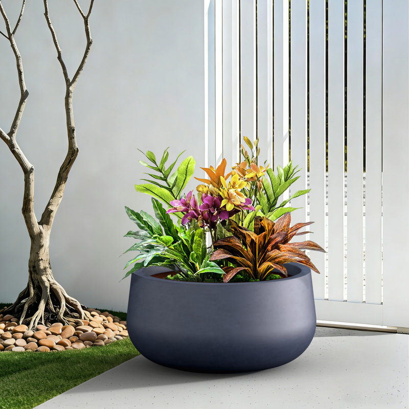 20 po. Béton rond en ciment (intérieur amélioré) avec pot d'intérieur / extérieur Outdoro, H 10 po x l 20 po x P 20 po