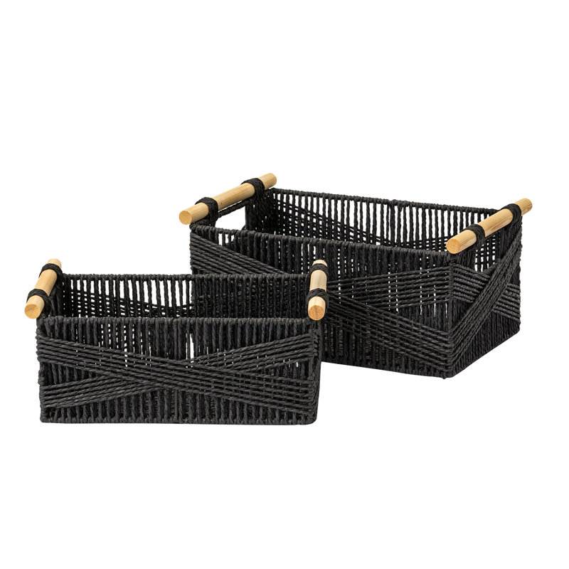 Paper Rope Basket with Wooden Handles, Black