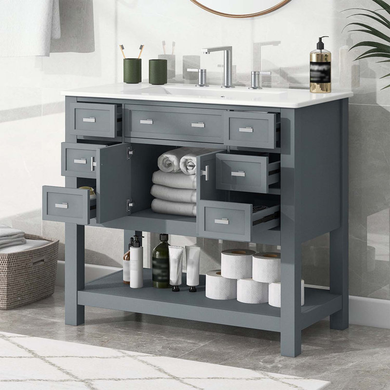 Meuble-lavabo sophistiqué avec rangement polyvalent et attrait élégant, Gris
