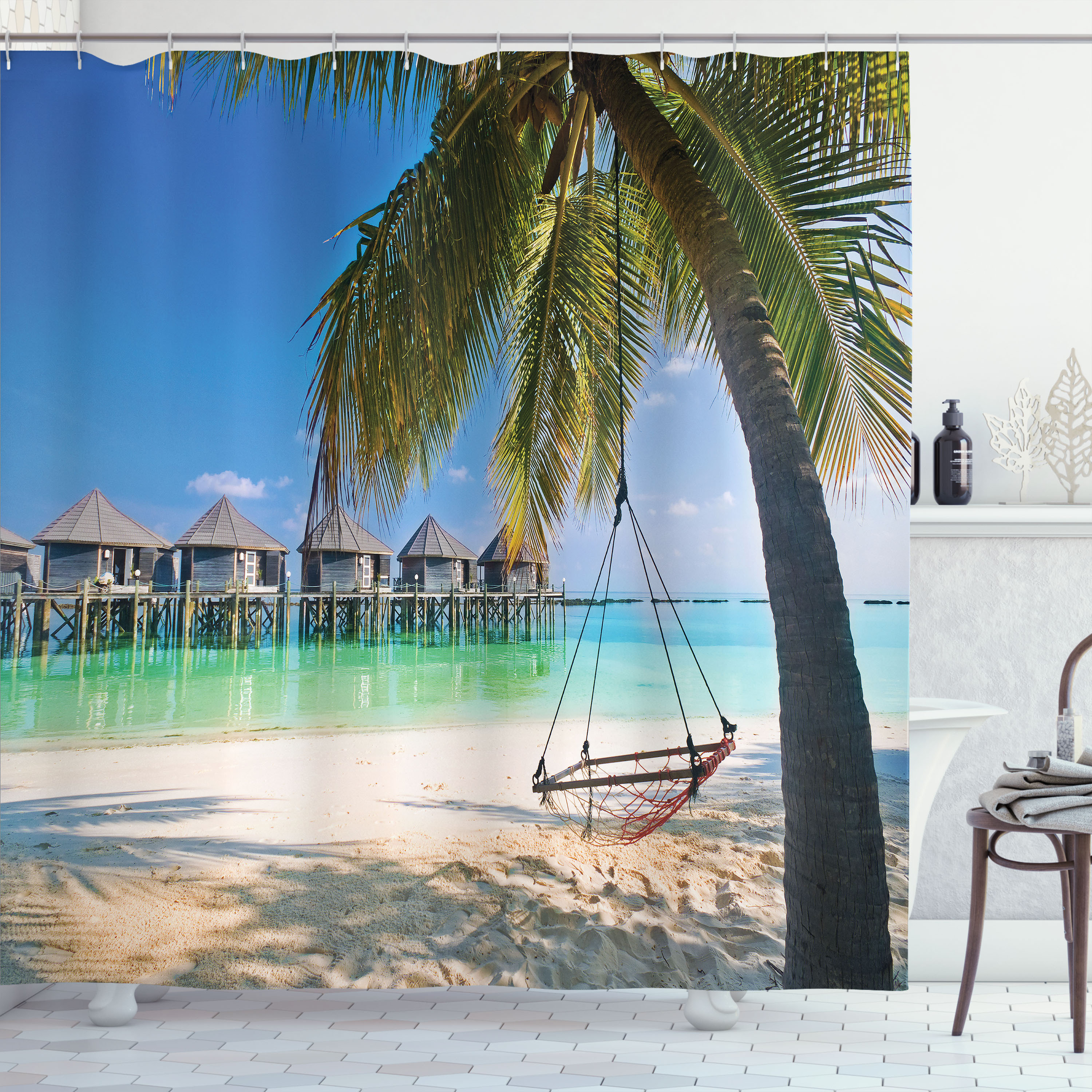 East Urban Home Calderin Beach Shower Curtain Caribbean Tropical Coast  Multicolor | Wayfair, image size:3000x3000