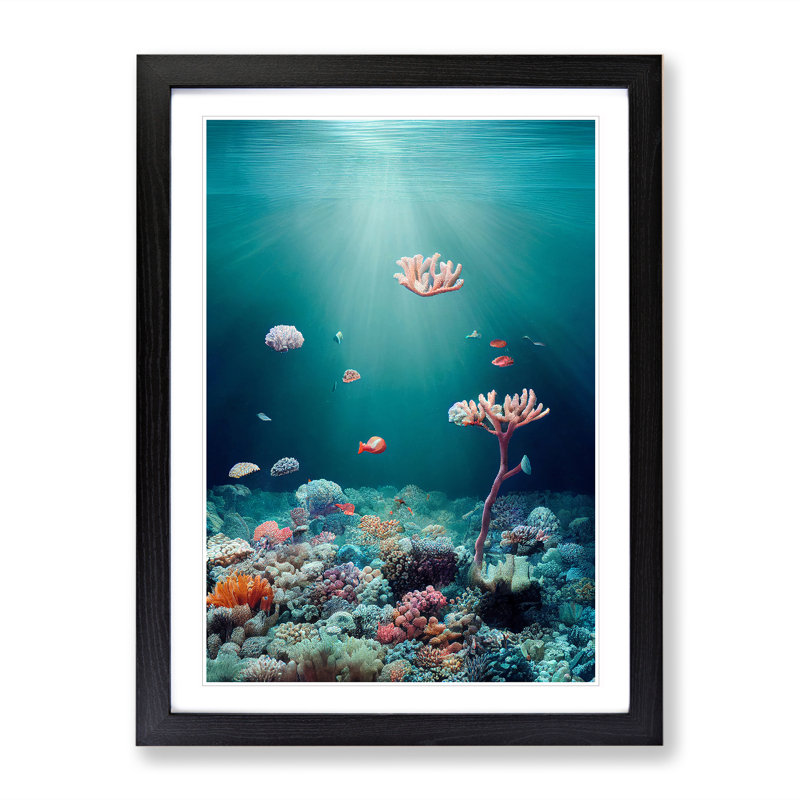 Coral Reef Bed - Single Picture Frame Painting, Black, 64cm H x 46cm W x 2cm D