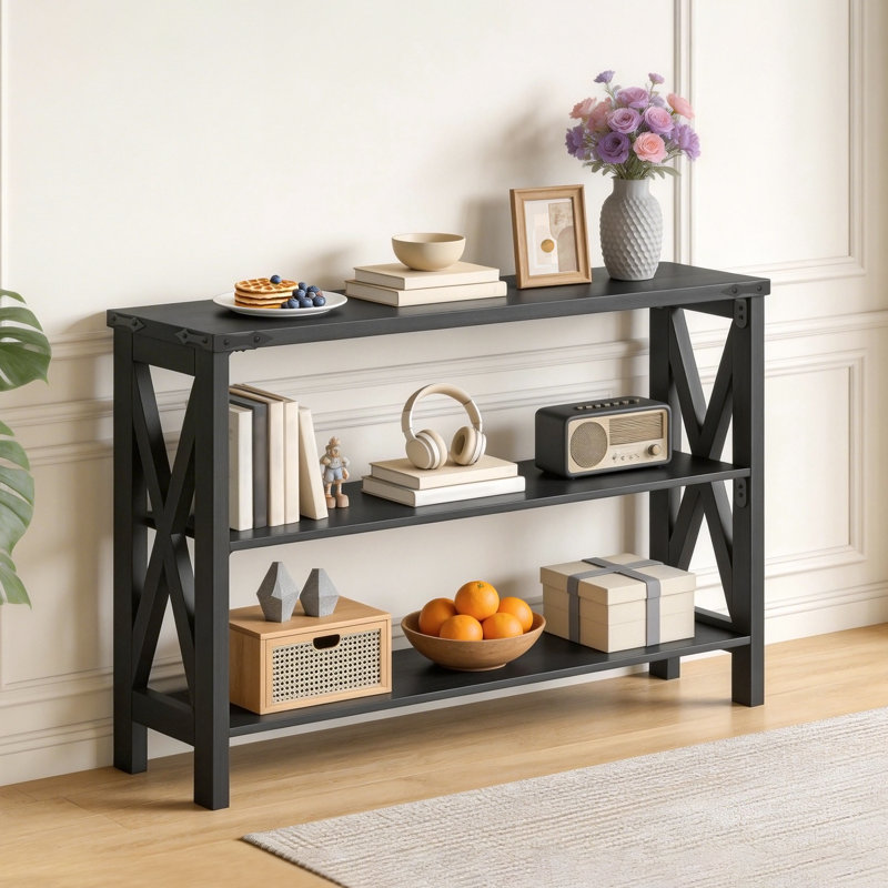 Console 47,2 po avec 3 tablettes et structure en forme de X