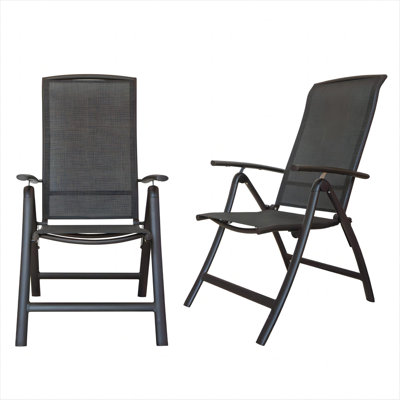 Ensemble de 2 chaises de patio pliantes, chaises de jardin inclinables en aluminium avec dossier haut réglable, chaises de patio pour l'extérieur, le camping, le porche et le balcon (tissu Textilene, 2 chaises)