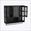 Armoire murale 3 portes en bois avec rangement ouvert et caché, porte en verre, barre à serviettes, noir-634429742