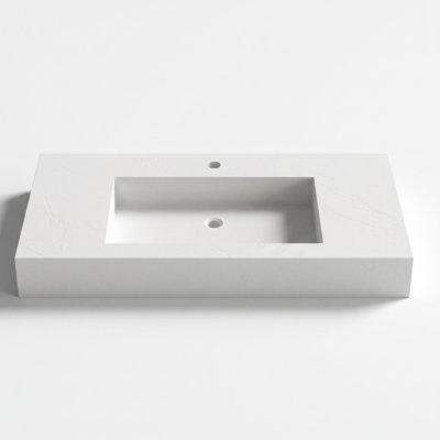48 in. Wall-Mounted Stone Resin Bathroom Sink in White