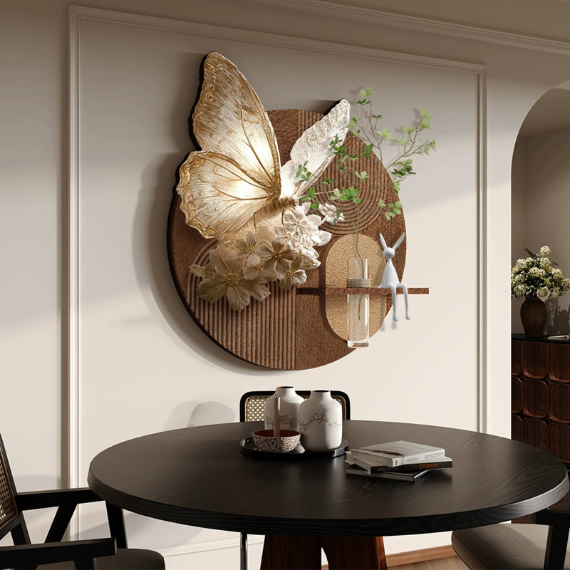 Medieval-Style Three-Dimensional Sandstone Hydroponic Green Plants With Butterfly Murals, 29.53" H x 27.56" W x 4.72" D