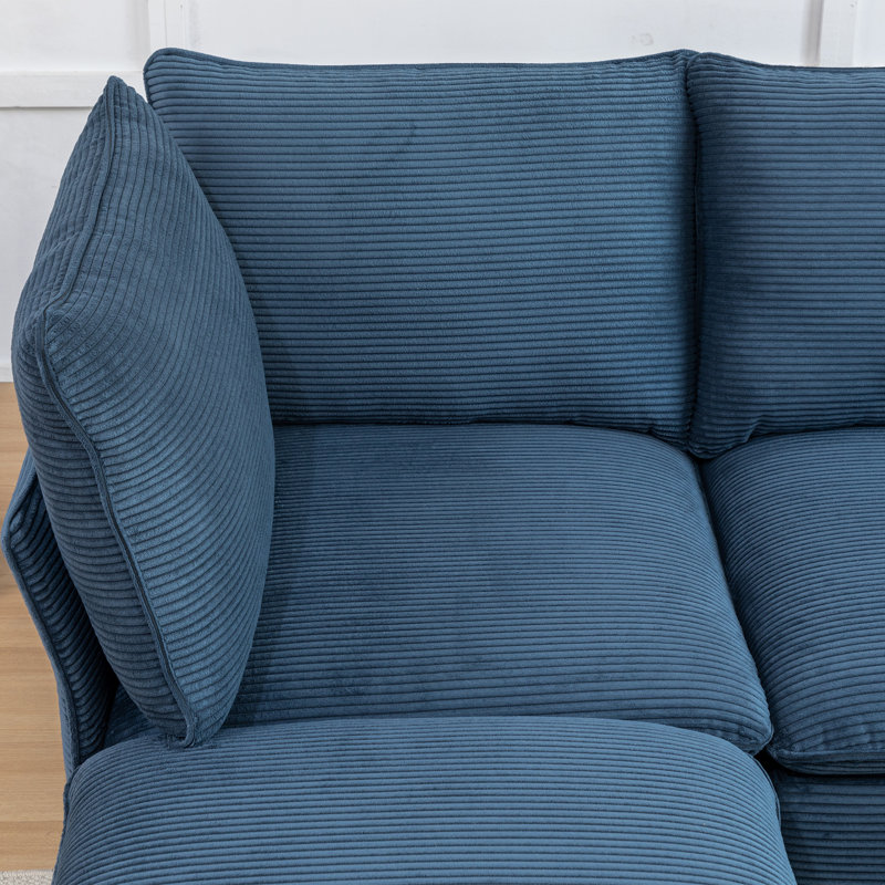 Hepworth Dejohn Corduroy Sectional Sofa With Solid Wood Legs, Blue Corduroy, 36" H x 95.5" W x 62.5" D