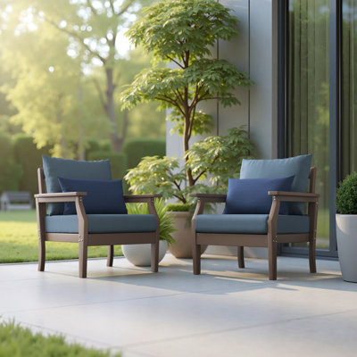 Kamas 2 Piece Sunbrella Outdoor HDPE Club Chairs - Tan/ Spectrum Denim