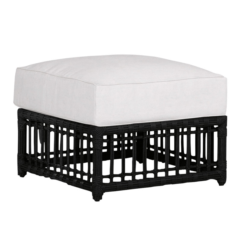 Newport Outdoor Ottoman with Cushion, Welt, Rollo Chambray, Onyx