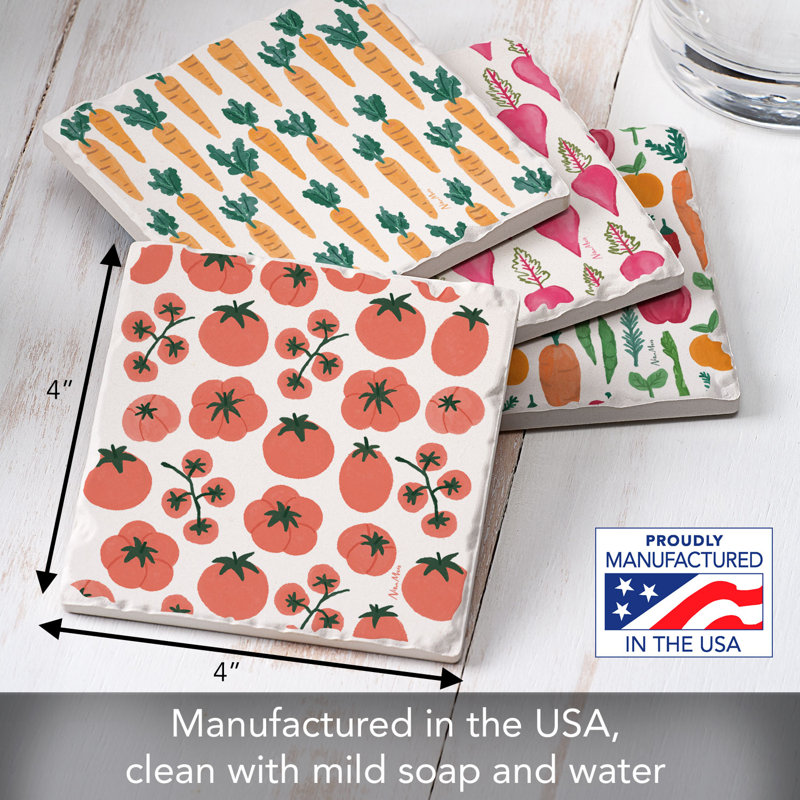 Fresh Veggies Assorted 4 Pack Tumbled Tile Coasters