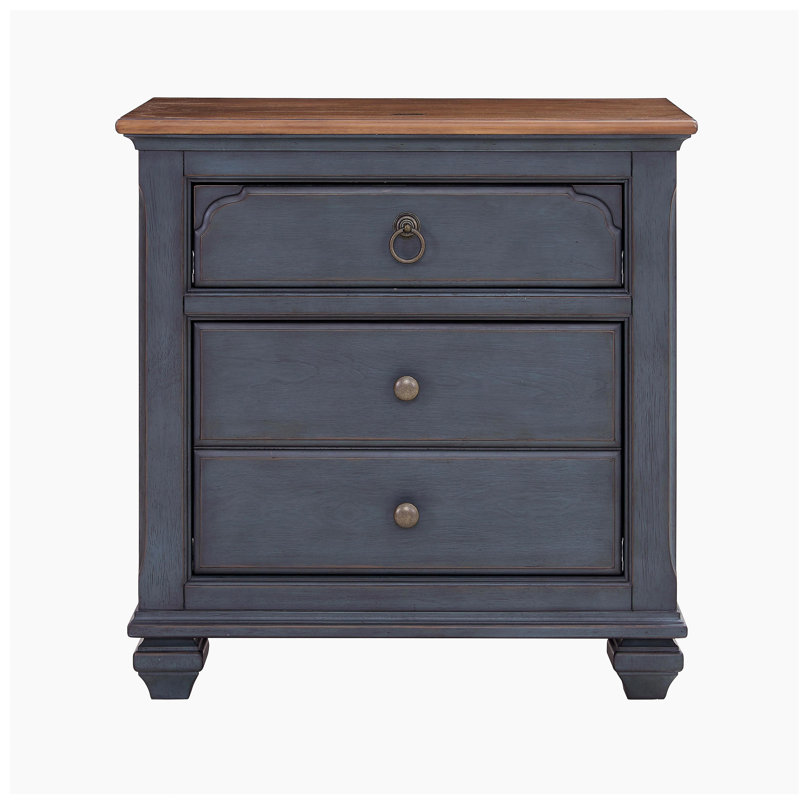 Table de chevet 3 tiroirs, aucun assemblage requis, peinture bleu beige