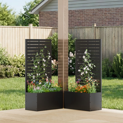 Lit de jardin surélevé autoportant en métal 47 po x l 24 po x P 11 po avec écran d'intimité Boîte à fleurs en métal avec treillis pour plantes grimpantes