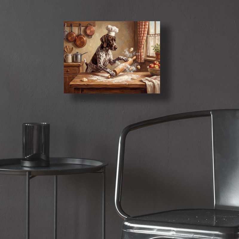 Art mural en verre acrylique épique 16 po x 12 po «German Shorthaired Pointer In The Kitchen» par Rich Monet