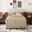 Lit plateforme tapissier en velours avec lit gigogne simple-118093233-118093236