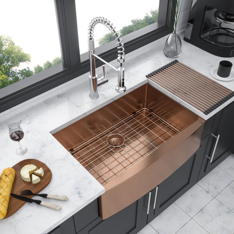 36 Rose Gold Farmhouse Sink - 36 Inch Kitchen Sink Stainless Steel 16 Gauge Apron Front Kitchen Sink, Rose Gold