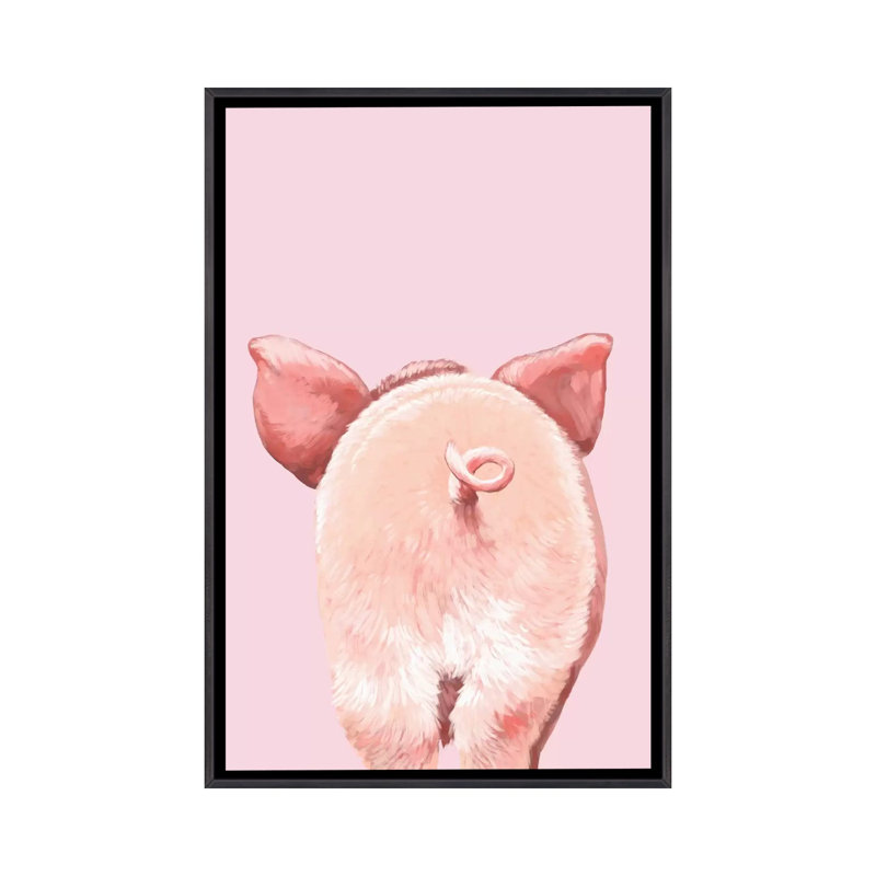 Art de cochon, H 48 po x l 32 po x P 1,5 po, Toile avec cadre noir patiné