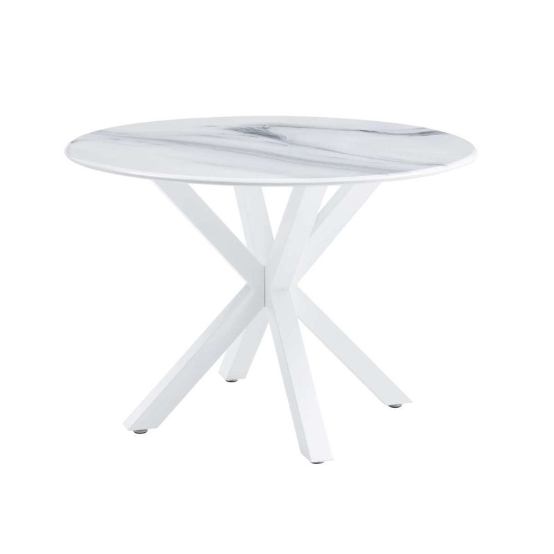 Table de salle à manger 42,1 "WHITE Mid-Century pour 4 à 6 personnes avec plateau rond en MDF, table de salle à manger à piédestal, table basse de loisirs, couleur marbre blanc
