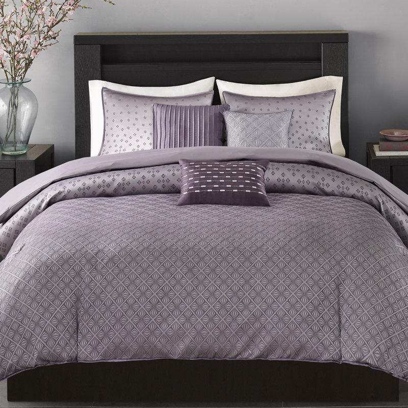 Ensemble de housse de couette 6 pièces pour lit très grand / très grand californien moderne et contemporain mauve, Mauve