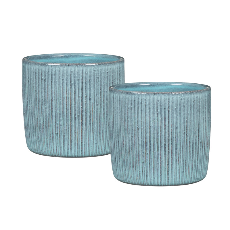 Cache-pot intérieur en céramique Kathrien, H 5,5 po x l 6 po x P 6 po, Bleu