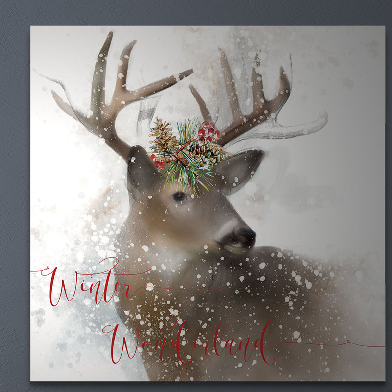 Winter Wonderland Deer - impression, H 32 po x l 32 po x P 1,5 po, Toile tendue