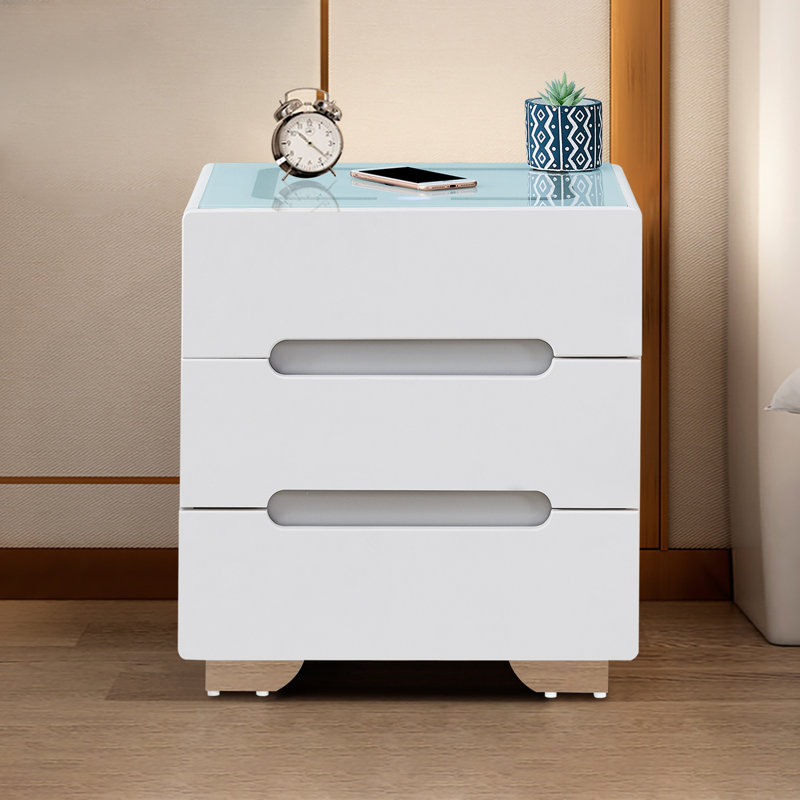 Anabela 50cm W Manufactured Wood Bedside Table, White, Light Blue
