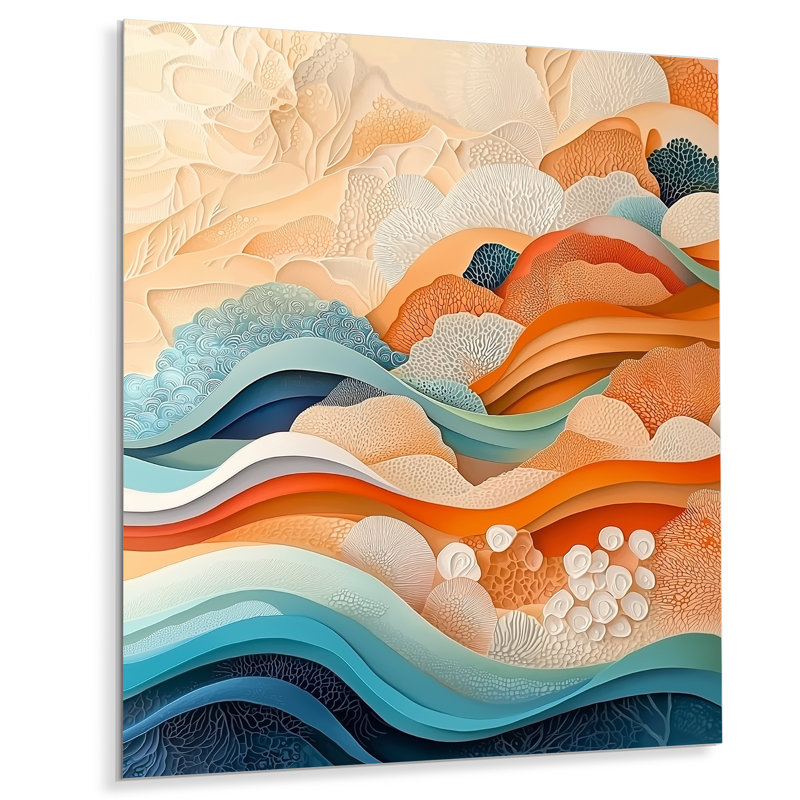Aldan - art mural moderne en métal Vagues pour le salon, H 32 po x l 24 po
