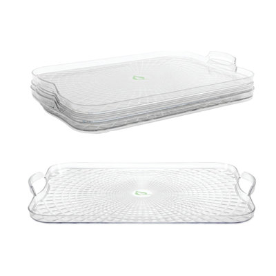 Plateau rectangulaire en plastique transparent de 18 po x 13 po avec poignées Ecoqualité - Plateau de service rectangulaire pour amuse-gueules, desserts, collations, traiteurs, fêtes et présentoirs de buffet (1)