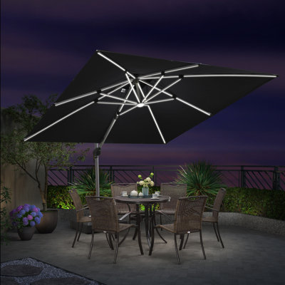 Lime 10' x 10' Square Lighted Cantilever Umbrella With Base,Black