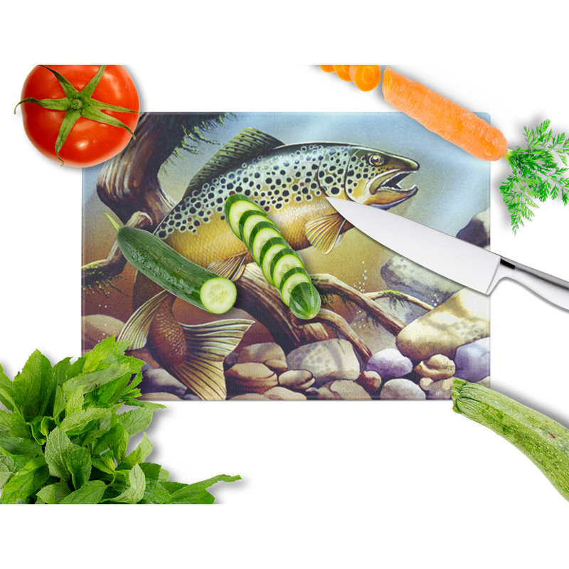 Caroline's Treasures Brook Trout Glass Cutting Board