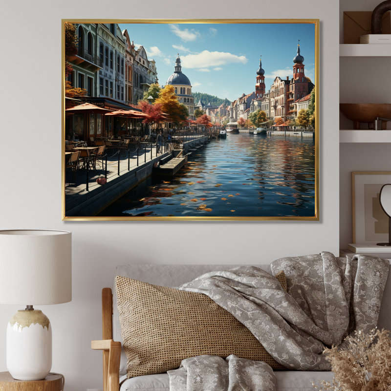 Marieluis, Allemagne, bord de mer, ville charmante - impression, 12" H x 20" W, Cadre flottant doré