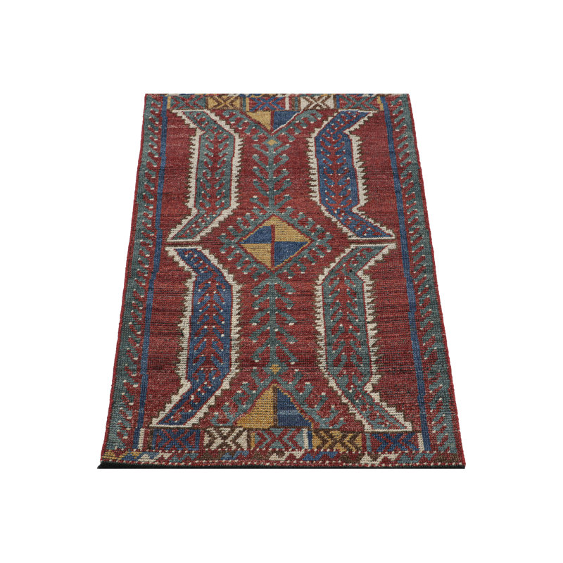 Rug & Kilim’S Tribal Rug In Burgundy Red With Primitivist Geometric Patterns, Rectangle 9' x 12'