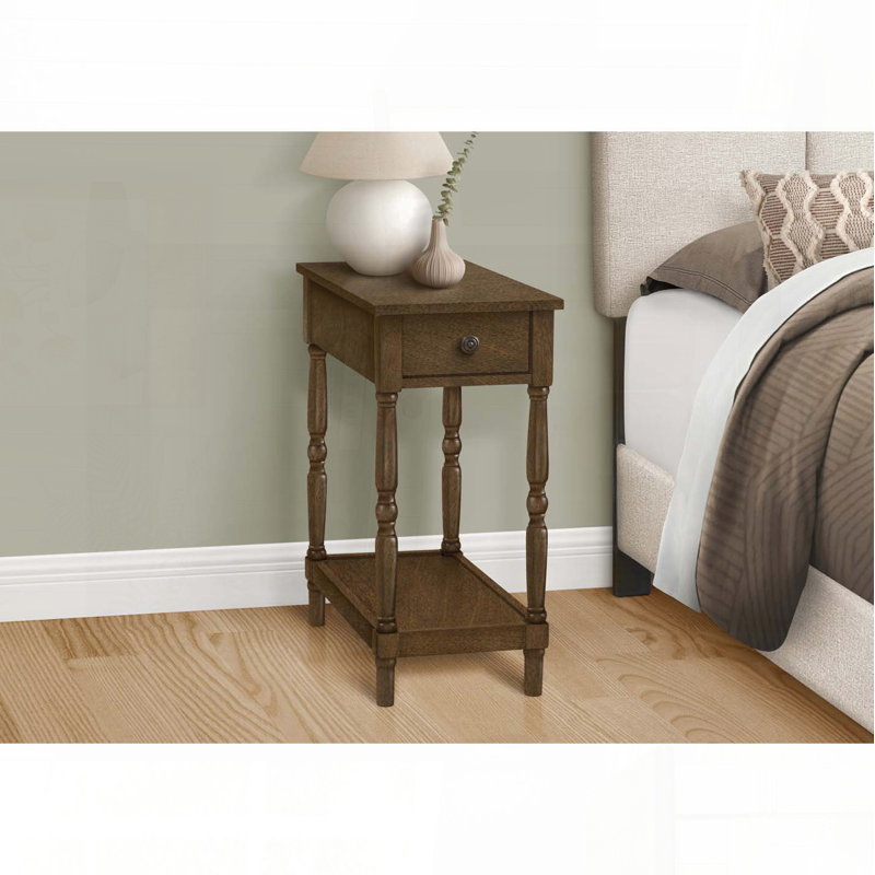 Table d'appoint étroite à 2 niveaux avec tiroir de rangement - placage brun, H 25 po