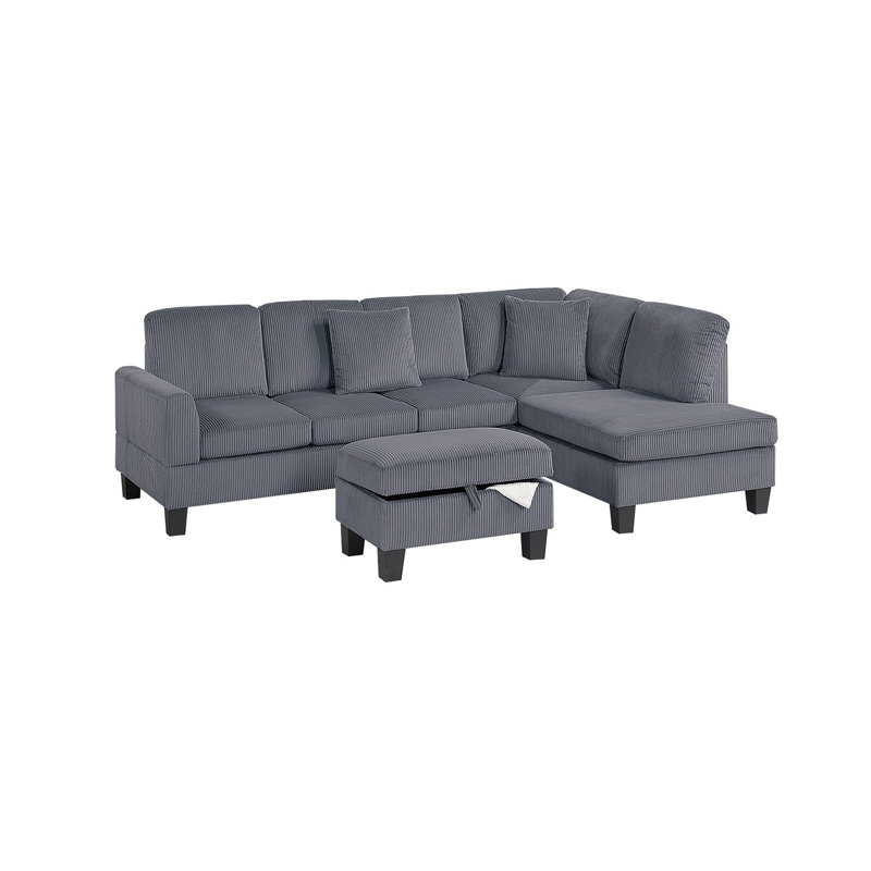 Ensemble de canapé modulaire 3 pièces RAF Chaise LAF avec repose-pieds en velours côtelé gris foncé