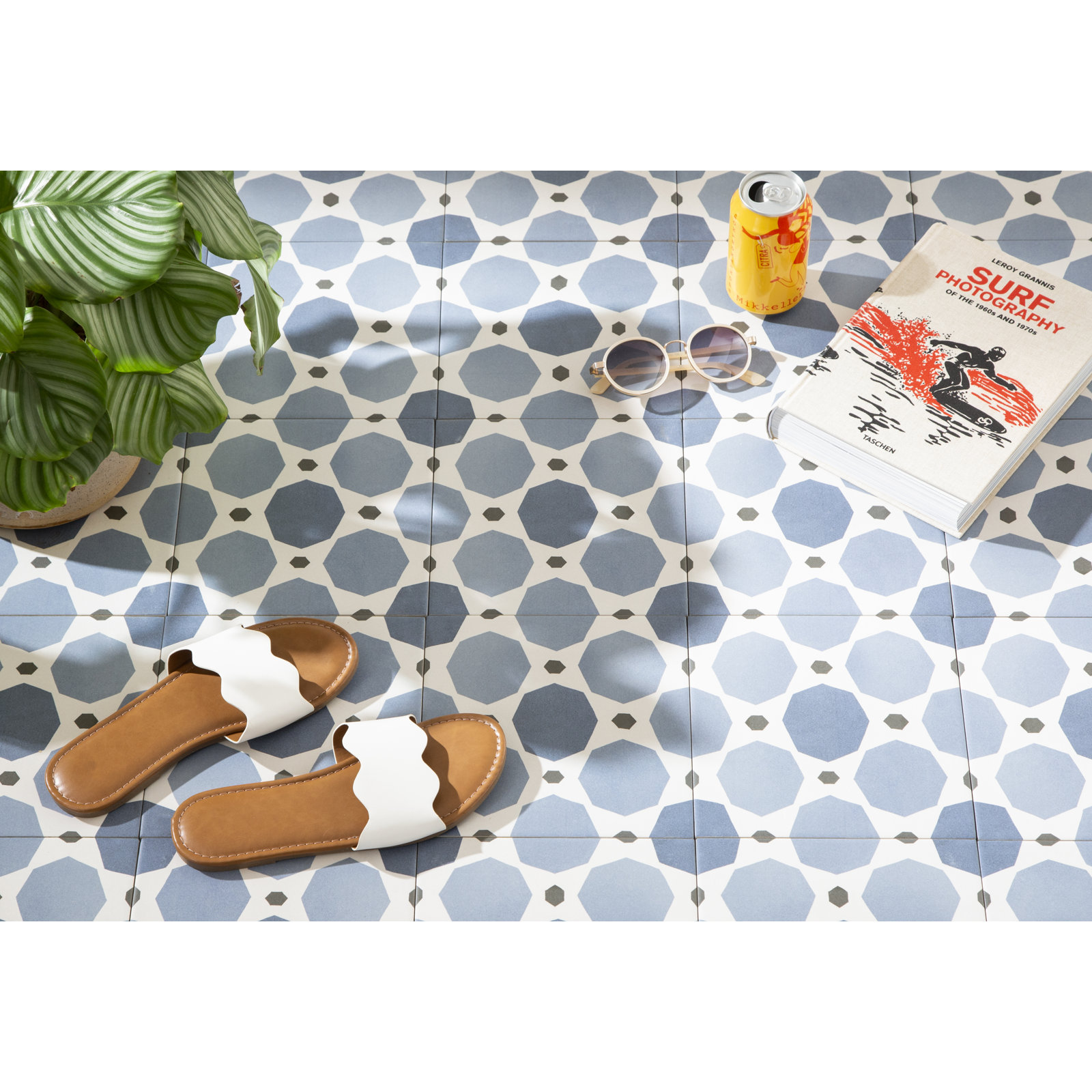 Caprice Series 8" x 8" Porcelain Patterned Wall & Floor Tile, Gray/Blue
