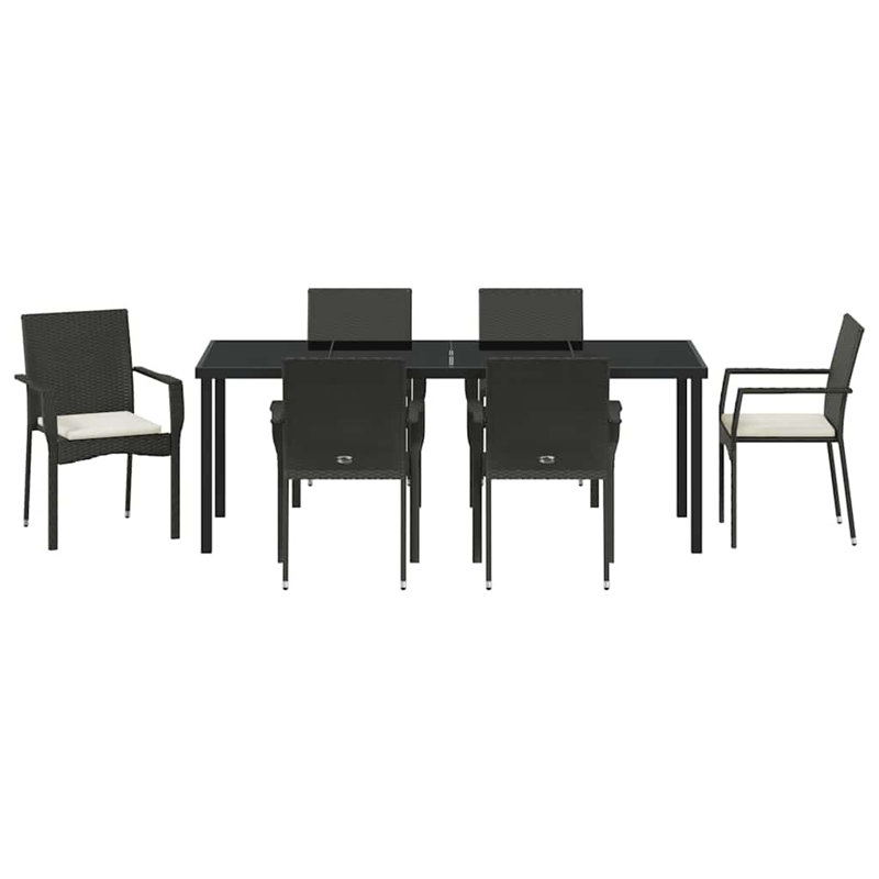 Ensemble de salle à manger de jardin avec coussin 7 pièces vidaXL, 28.74" H x 78.74" W x 31.5" D, 6