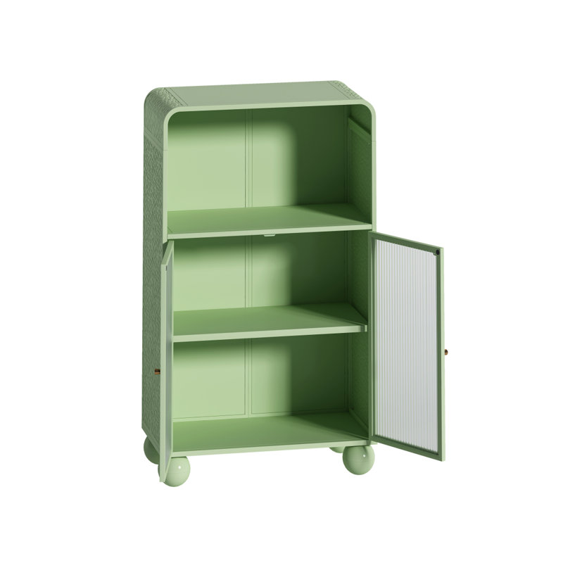 Armoire de rangement en bois avec porte en verre et tablettes, Vert