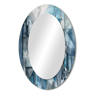Blue Abstracted Harmonies Of Shape III - Large Oval Wall Mirror On Metal