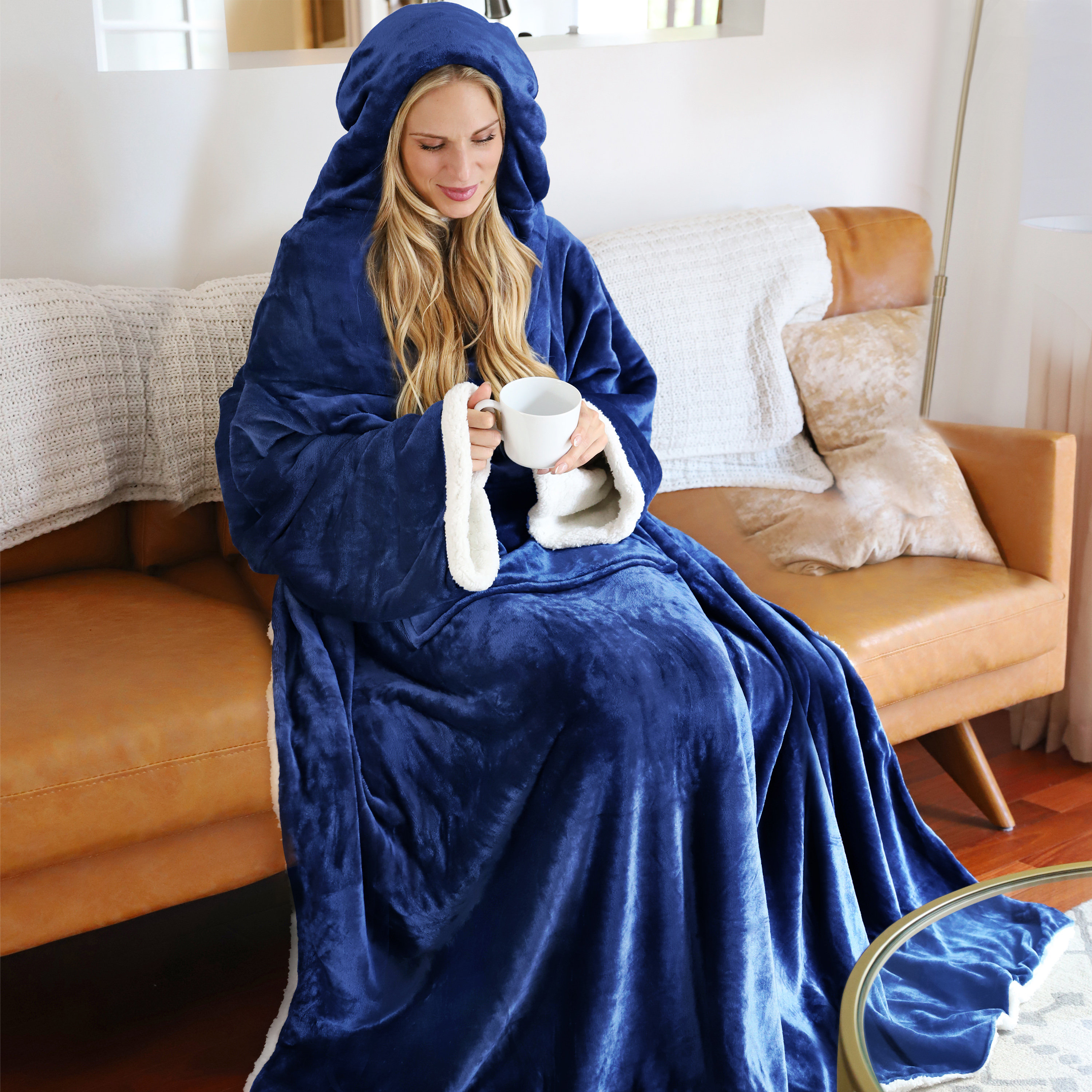 Hood Wearable Blanket for Adult Women and Men, Super Soft Comfy Warm Plush  Throw with Sleeves TV Blanket Wrap Robe Hoodie Cover for Sofa, Couch 72 x