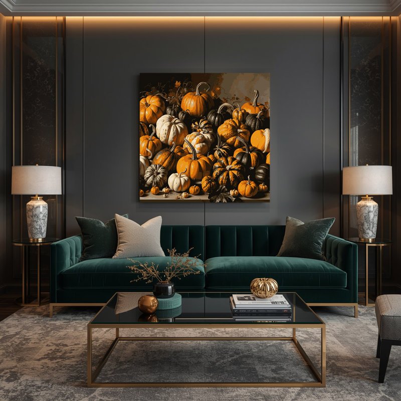 «Thanksgiving Pumpkins and gourds», art mural sur toile brune, H 12 po x l 12 po