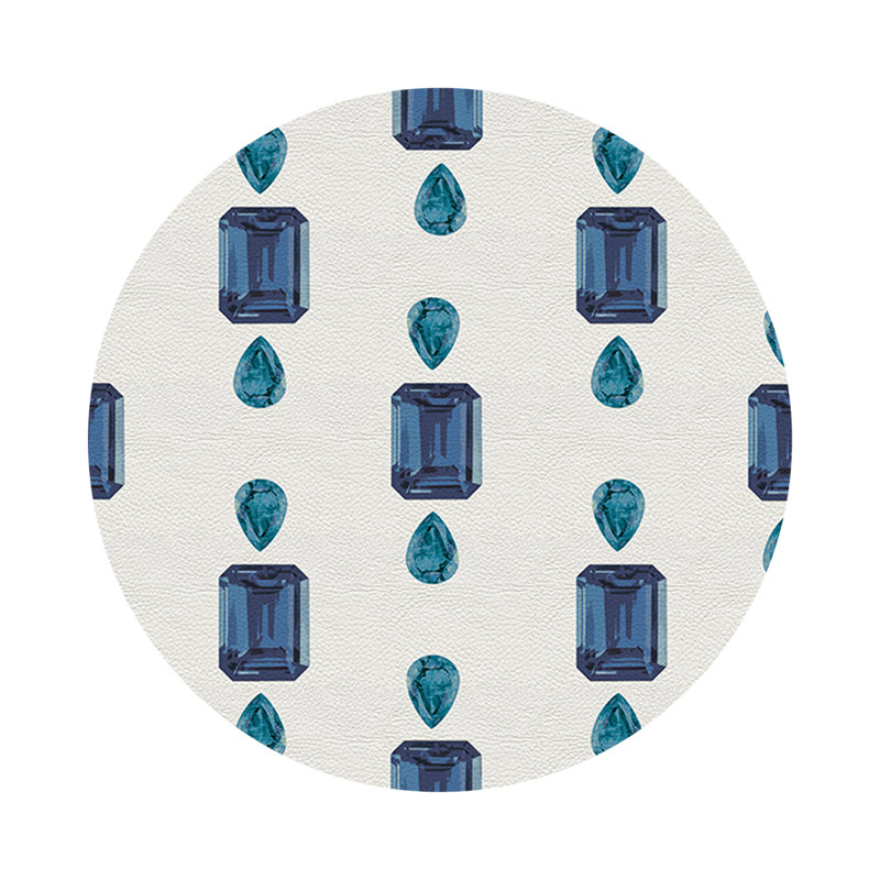 Gem Emeralds Vegan Leather Round Pebble Placemat, Sapphires, White
