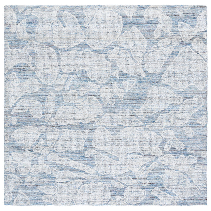 Soho 660 Hand Tufted Wool/Viscose/Cotton Abstract Rug in Blue/Ivory, Square 6'