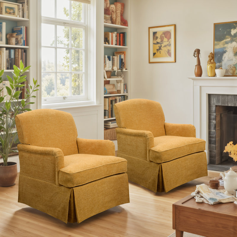 28'' Wide Swivel Upholstered Accent Armchair, Yellow Chenille