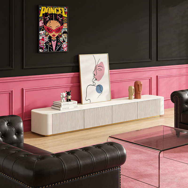 Meuble télé de luxe avec rangement, H 13,77 po x L 86,61 po x l 15,35 po