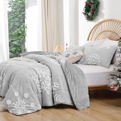 Ensemble d'édredon de Noël 3 pièces - édredon en flocon de neige blanc en 3D avec deux taies d'oreiller